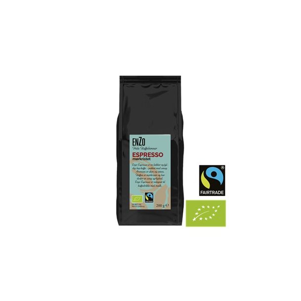 Fairtrade EU økologimærket Enzo Espresso mørkristet, hele bønner, 200gr